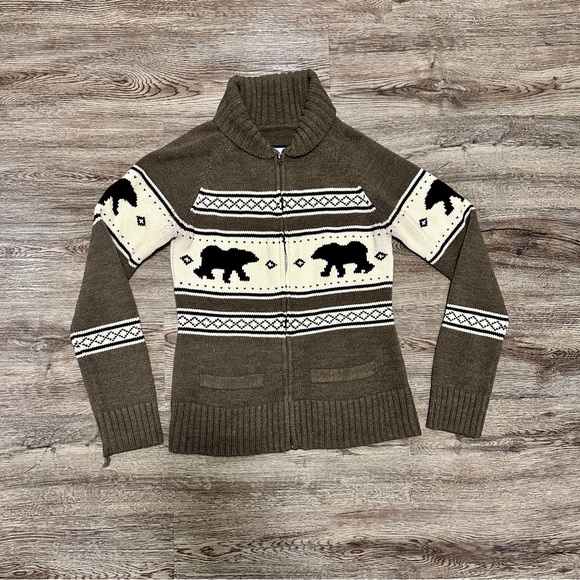 Bluenotes Tops - BLUENOTES Zip Up Acrylic Cardigan Sweater Polar Bears Pockets
